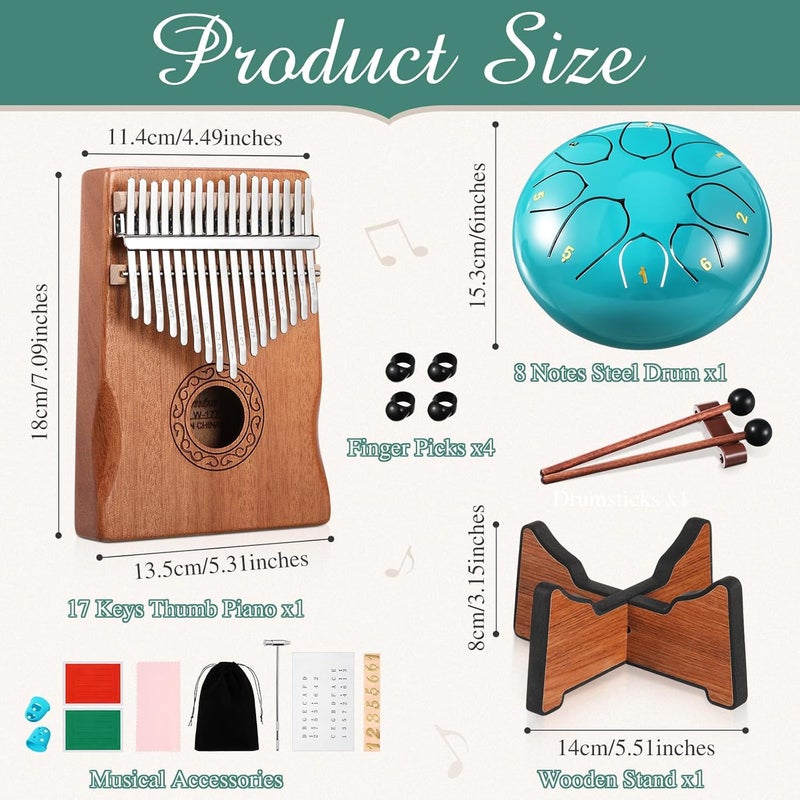 Resholder Rain Drum for Outside Garden Thumb Piano Kalimba Musical Instruments Set 8 Notes 6 Inches Steel Tongue Drum 17 Keys Finger Piano for Adult Beginners Gift for Christmas(Moss Blue) - Image 3
